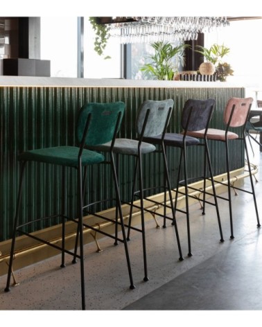 Tabouret de bar rétro en velours gris bleu