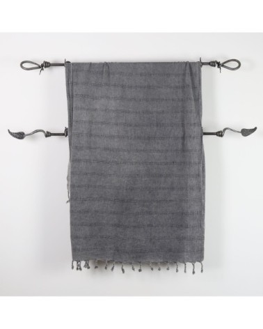 Fouta vintage 100% coton avec franges noire 95 x 170 cm