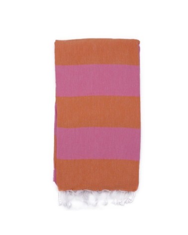 Fouta en coton avec franges orange et rose 100x160cm