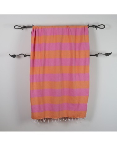 Fouta en coton avec franges orange et rose 100x160cm