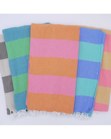 Fouta en coton avec franges orange et rose 100x160cm