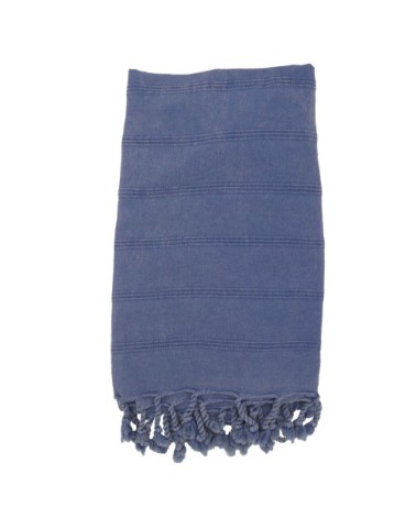 Fouta vintage 100%coton avec franges bleu vieilli 95 x 170 cm
