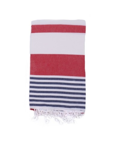 Fouta  100% coton avec franges marine et rouge 100x170cm