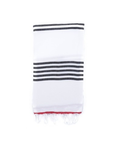 Fouta 100% coton avec franges marine et rouge 100x170cm