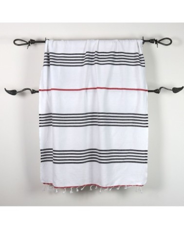 Fouta 100% coton avec franges marine et rouge 100x170cm