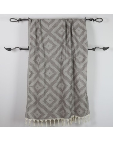 Fouta losanges 100% coton avec franges marron 100x170cm