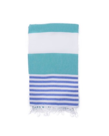 Fouta  100% coton avec franges vert et bleu 100x170cm