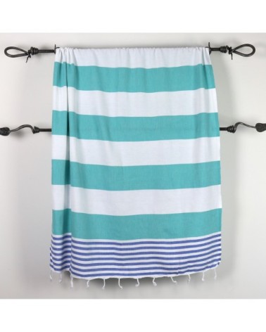 Fouta  100% coton avec franges vert et bleu 100x170cm