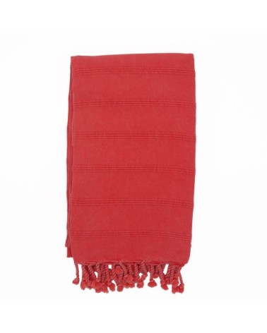 Fouta vintage 100% coton avec franges corail 95 x 170 cm
