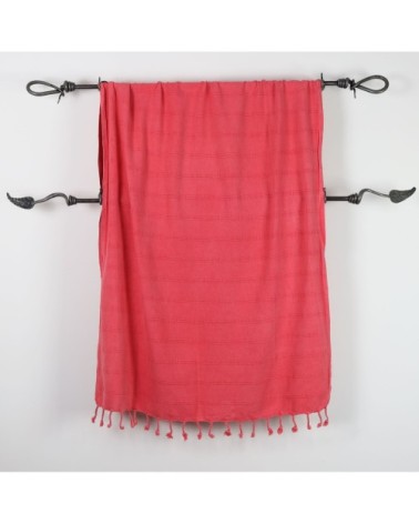 Fouta vintage 100% coton avec franges corail 95 x 170 cm