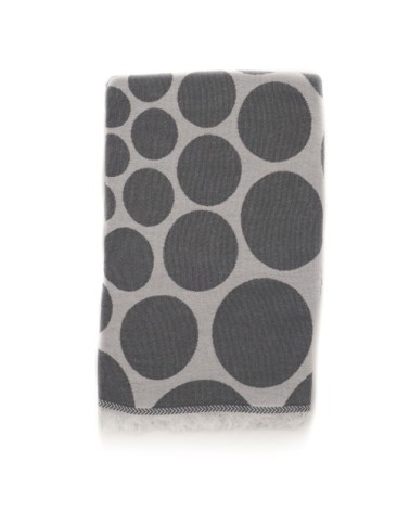 Fouta pois en coton avec franges grise 95x170cm