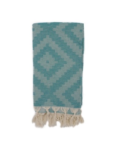 Fouta losanges 100% coton avec franges émeraude 100x170cm