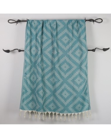 Fouta losanges 100% coton avec franges émeraude 100x170cm