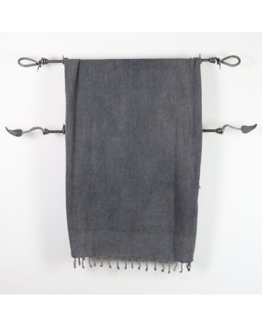 Fouta vintage 100% coton avec franges noire 95x170cm