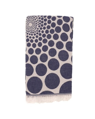 Fouta pois en coton avec franges bleu marine 95x170cm