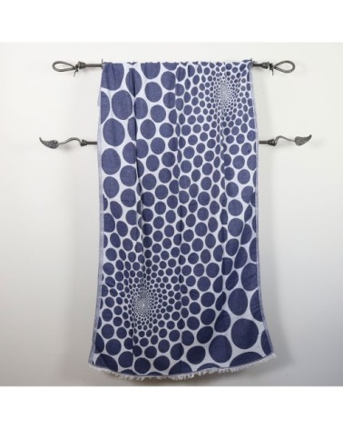 Fouta pois en coton avec franges bleu marine 95x170cm