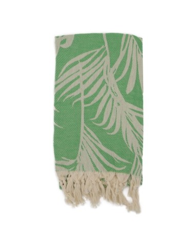 Fouta palmiers 100% coton avec franges verte 100x180cm