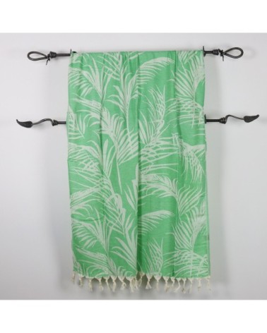 Fouta palmiers 100% coton avec franges verte 100x180cm