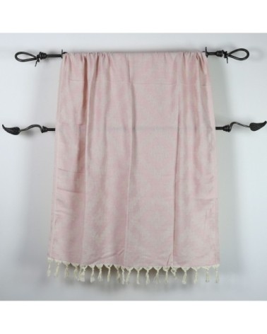 Fouta losanges 100% coton avec franges rose 100x170cm