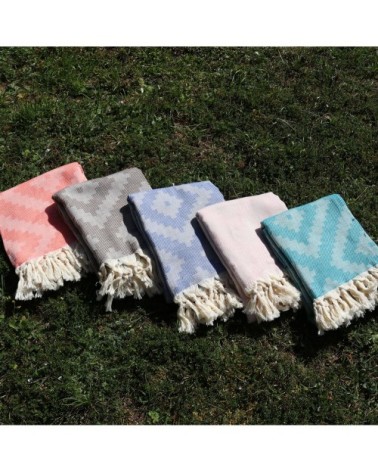 Fouta losanges 100% coton avec franges rose 100x170cm