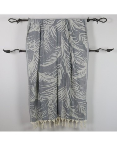 Fouta palmiers 100% coton avec franges grise 100x180cm