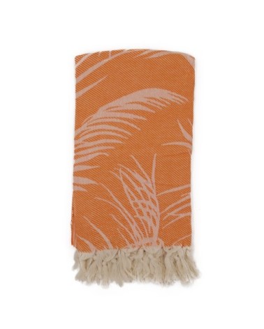 Fouta palmiers 100% coton avec franges orange 100x180cm
