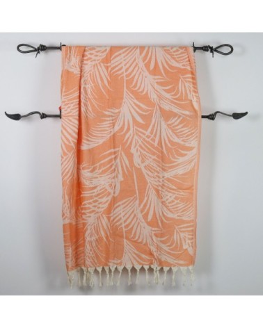 Fouta palmiers 100% coton avec franges orange 100x180cm