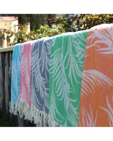 Fouta palmiers 100% coton avec franges orange 100x180cm