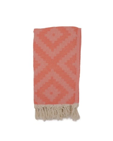 Fouta losanges 100% coton avec franges corail 100x170cm
