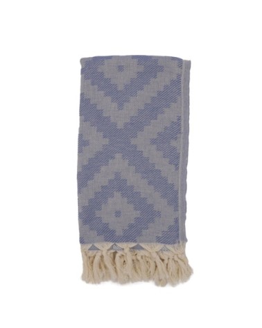 Fouta losanges 100% coton avec franges bleu jeans 100x170cm