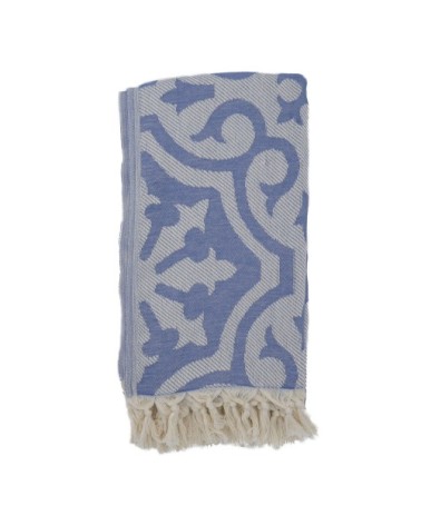 Fouta baroque 100% coton avec franges bleu jeans 100x170cm