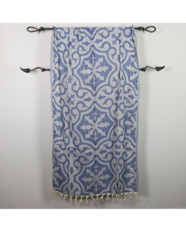 Fouta baroque 100% coton avec franges bleu jeans 100x170cm