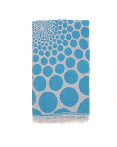 Fouta pois en coton avec franges turquoise 95x170cm