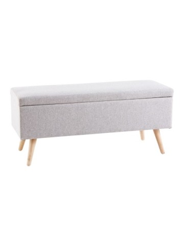 Banquette coffre vintage grise et bois d'hévéa