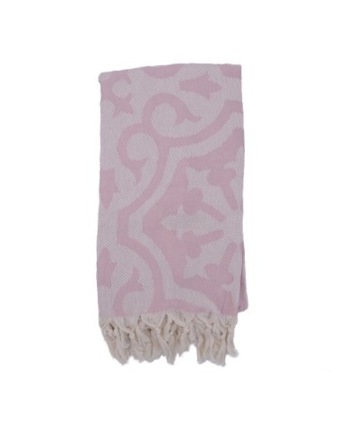 Fouta baroque 100% coton avec franges rose pale 100x170cm
