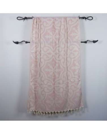 Fouta baroque 100% coton avec franges rose pale 100x170cm