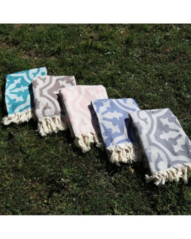 Fouta baroque 100% coton avec franges rose pale 100x170cm