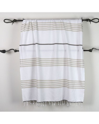Fouta 100% coton avec franges taupe et beige 100x170cm