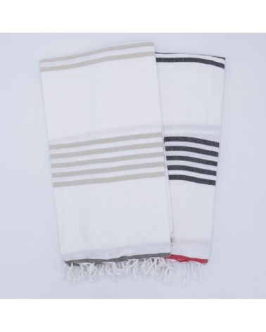 Fouta 100% coton avec franges taupe et beige 100x170cm