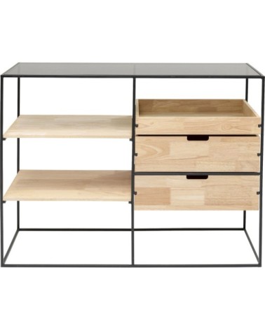 Console en acier, hévéa massif et verre teint