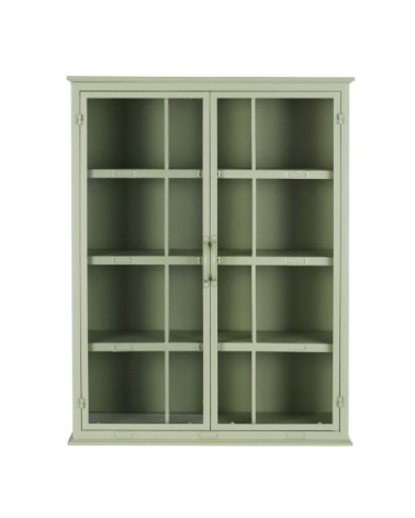 Etagère en fer vert sauge 2 portes en verre