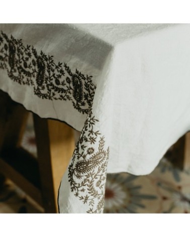 Nappe brodée lin pur lavé sirkeci 170x250 cm