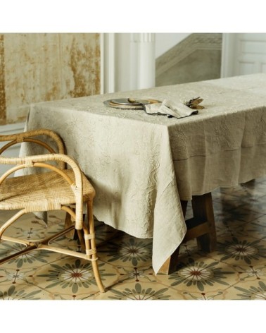 Nappe brodée lin pur lavé cachemir beige 170x300 cm