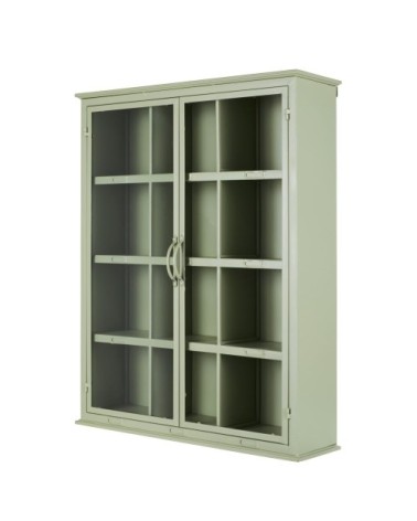 Etagère en fer vert sauge 2 portes en verre