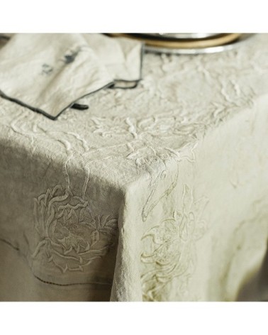 Nappe brodée lin pur lavé cachemir beige 170x300 cm