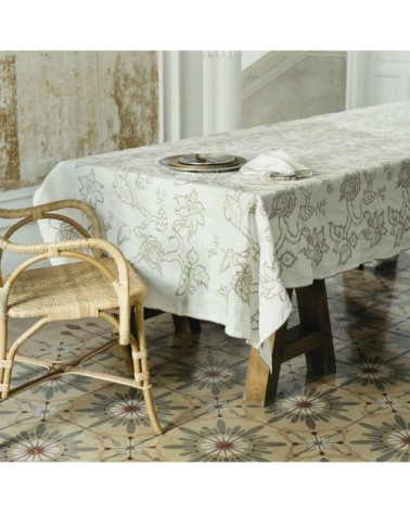 Nappe brodée lin pur lavé cachemir blanc 170x250 cm