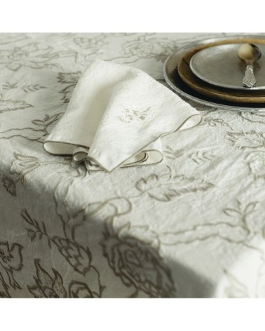 Nappe brodée lin pur lavé cachemir blanc 170x250 cm