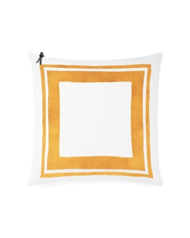 Coussin coton lavé blanc/moutarde 50x50
