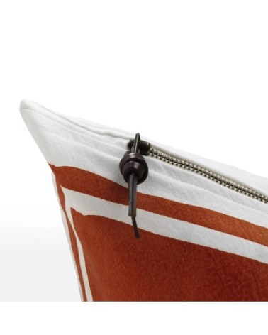 Coussin coton lavé blanc/terre cuite 50x70