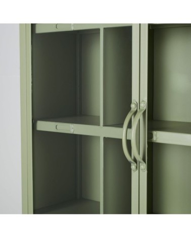 Etagère en fer vert sauge 2 portes en verre